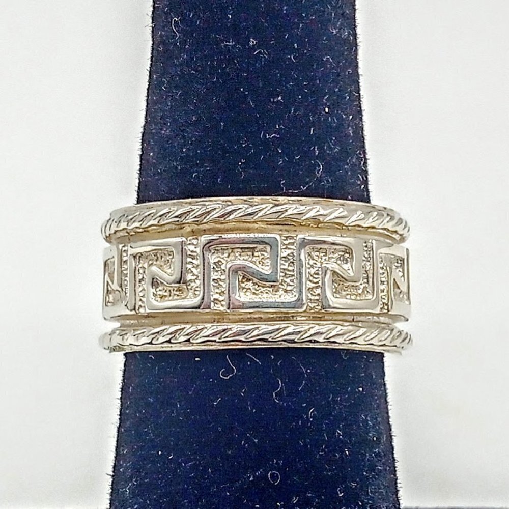 Greek Key Rope Design 925 Sterling Silver Band Ring